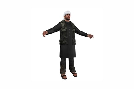 Preview: Figure man in turban and camouflage jacket with outstretched arms