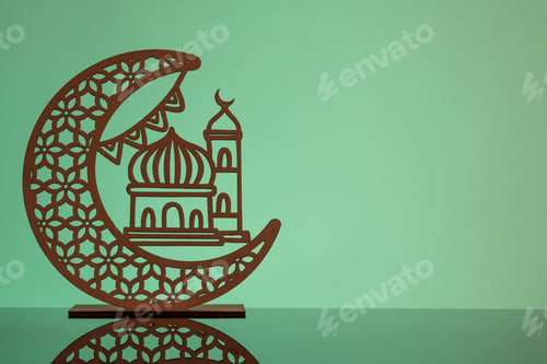 Preview: Eid Mubarak concepts with crescent moon in silhouette with mosque