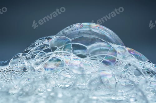 Preview: Shampoo bubbles on a blue background.