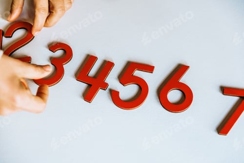 Preview: Numbers of wood from 0 to 9 isolated on white background.