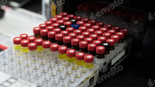 Preview: Close-up shot of a scientist hand placing samples in the lab research equipment