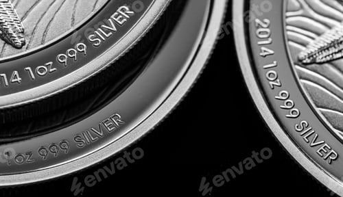 Preview: Close up of Silver Bullion Coin on a black mirror background