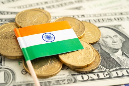 Preview: India flag on coins money, finance and accounting, banking.