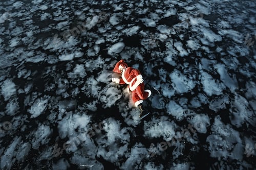 Preview: Santa Claus Skating On The Ice Of The Lake, Slipped, Lies Down, Santa Loser