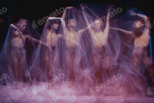 Preview: Photo As Art - A Sensual And Emotional Dance Of Beautiful Ballerina Through The Veil On A Dark