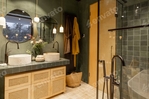 Preview: Bathroom interior in natural boho style