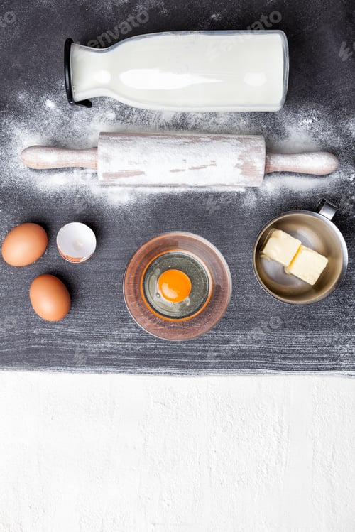 Preview: Baking and cooking concept, variety of ingredients and utensils
