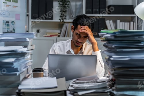 Preview: Depressed Asian male feel worried about financial problem in business