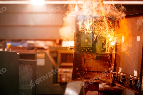 Preview: electricity circuit breaker fuse box fire burn from over voltage overload and old condition