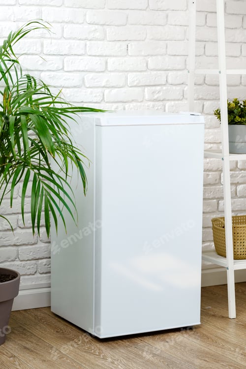 Preview: White Compact Refrigerator In A Modern Kitchen