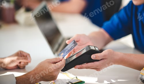Preview: garage business service, client customer person make a payment with credit card or money to buy