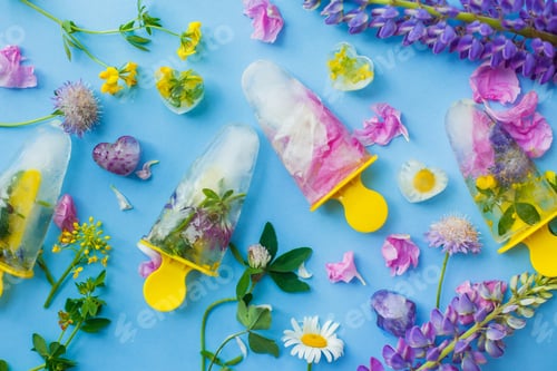 Preview: Floral Ice Pops. Frozen popsicles and ice cubes