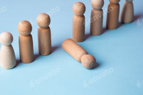 Preview: Wooden peg doll falling down from a group line