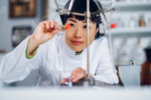 Preview: Japanese scientist making medicine in a vintage apothecary.