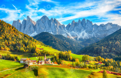 Preview: Marvelous autumn scene of magnificent Santa Maddalena village in Dolomites