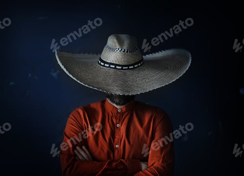Preview: Man In A Hat With Straw Brim, Hides His Face, Incognito Guy, Abstract Country Music Style America