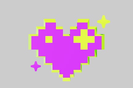 Pixelated heart with yellow stars