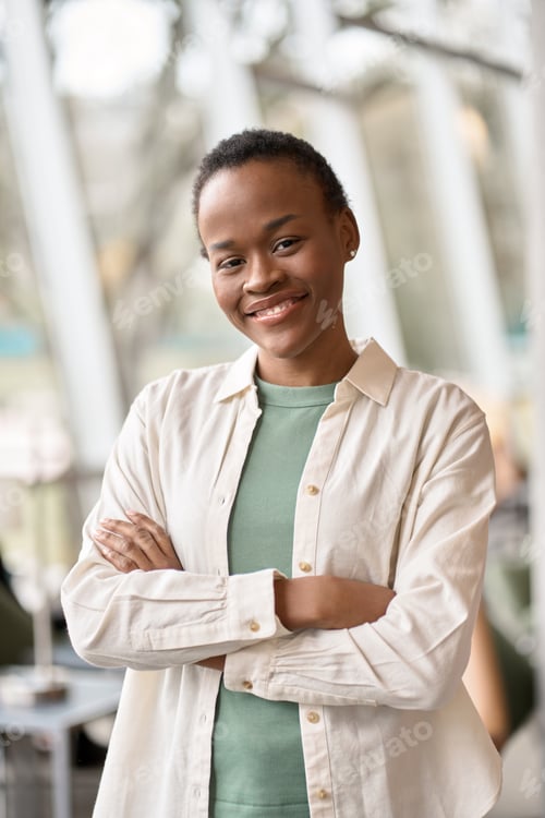 Preview: Smiling confident African Black girl student, vertical portrait.