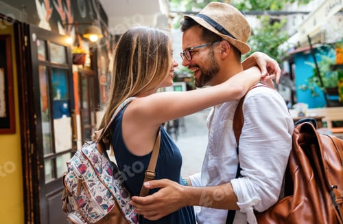 Preview: Affectionate Young Couple Embracing on City Street