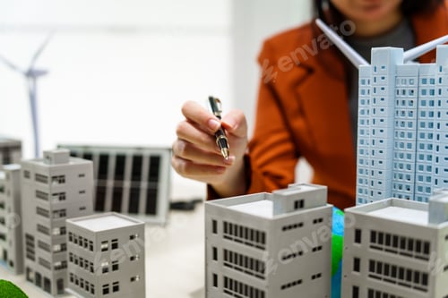 Preview: Architectural Model with Wind Turbines and Solar Panels