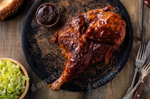 Preview: Barbeque smoked half chicken with salad and toast