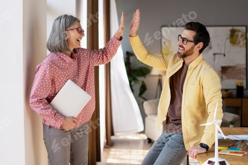 Preview: Engineers high fiving celebrating successful green energy project