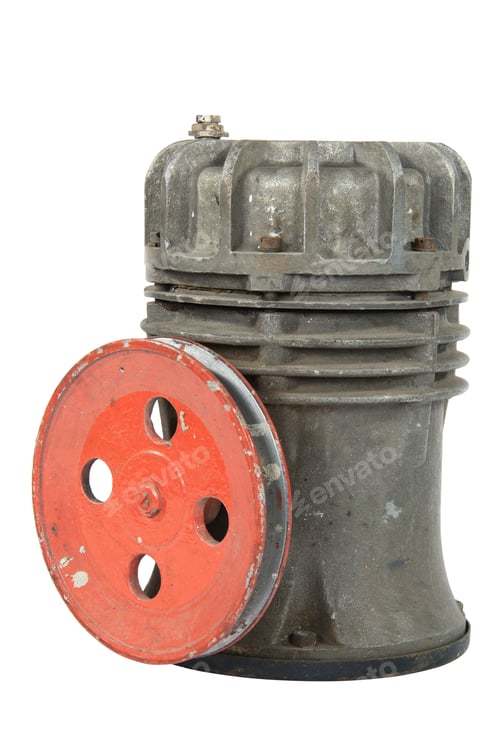 Preview: Old air compressor with pulley (isolated)
