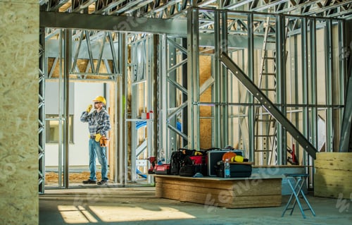 Preview: Contractor Talking Via CB Radio Inside the Building Under Construction