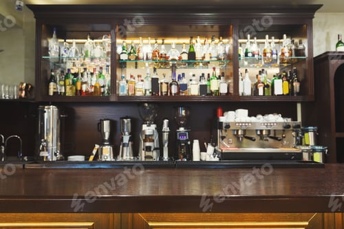 Preview: Bar counter with alcohol bottles assortment