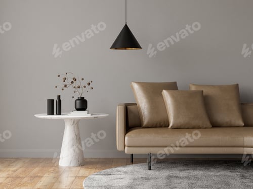 Preview: Modern Living Room Interior with Tan Sofa