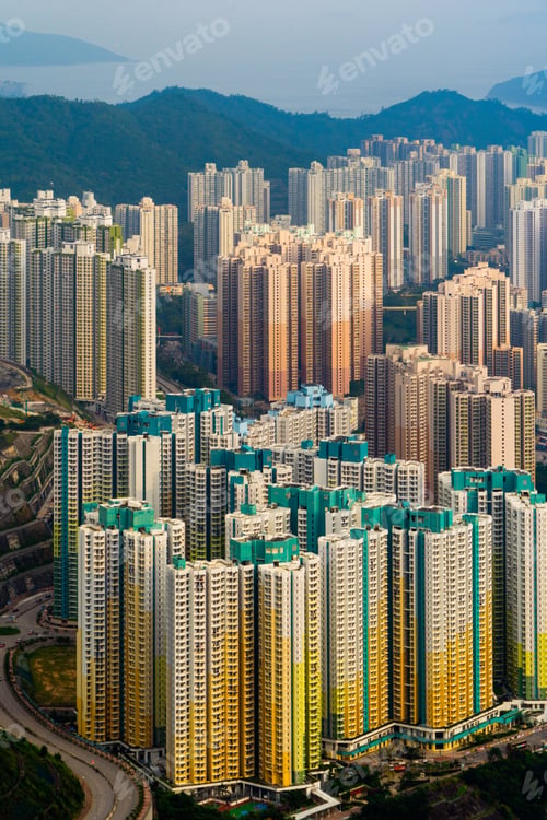 Preview: Hong Kong Downtown, China. Financial district in city in Asia. Skyscraper buildings