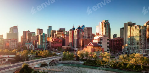 Preview: Downtown City buildings at sunrise. Calgary, Alberta, Canada