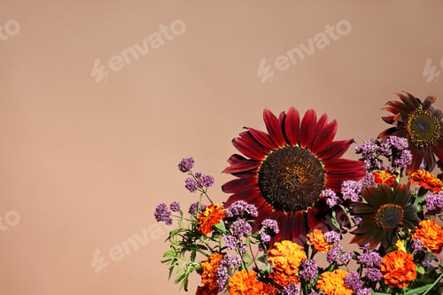 Preview: Beautiful bouquet with dark sunflowers
