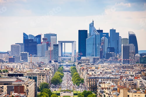 Preview: La Defense business area, Grande Armee avenue. Paris, France