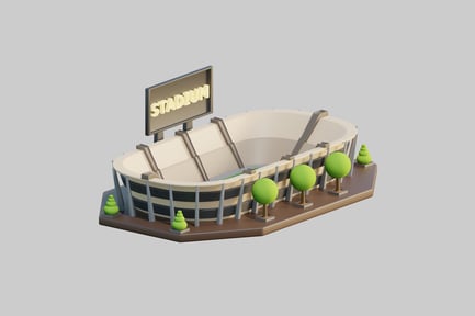 Visualização: Edifício de estrutura de estádio em estilo cartoon