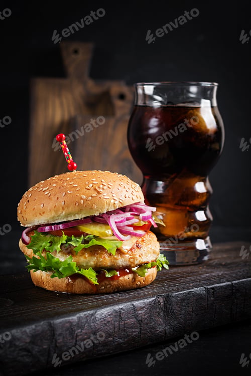 Preview: Chicken hamburger. Sandwich with chicken burger