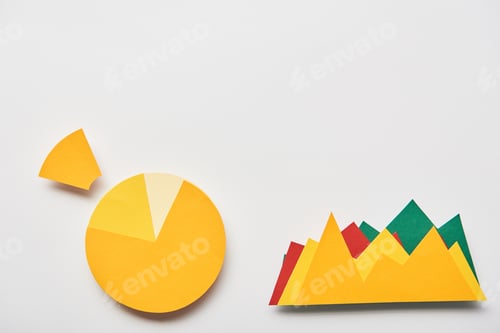 Preview: top view of chart and graphs made of paper on white background