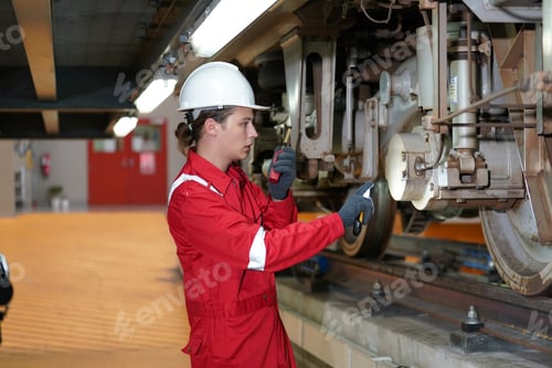 Preview: The Engineer Checks The Condition Of Electric Train at railway track.