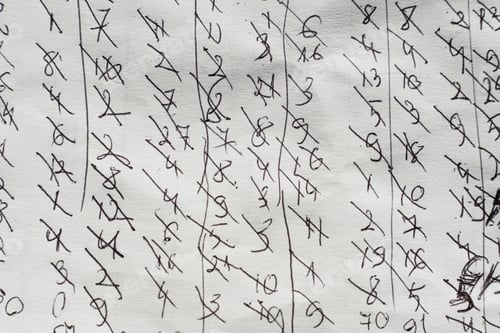 Preview: Handwritten Mathematical Calculations and Potential Cypher on Paper