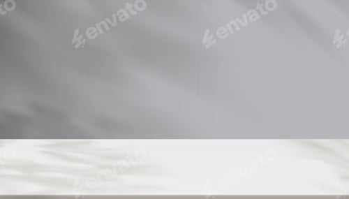 Preview: Grey Background Studio, White Podium with light, shadow leaves on floor,Banner for product present
