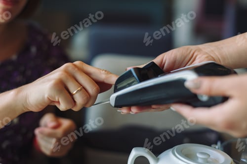 Preview: Woman paying his bill in restaurant