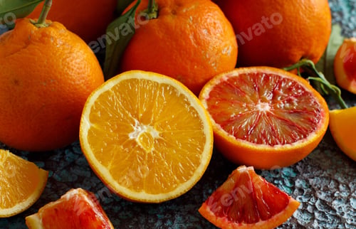 Preview: Fresh oranges with leaves