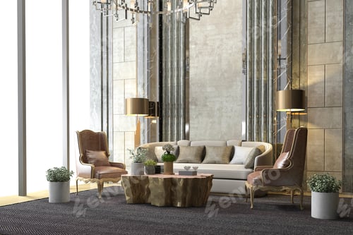 Preview: 3d rendering classic luxury living room with chandelier and decor