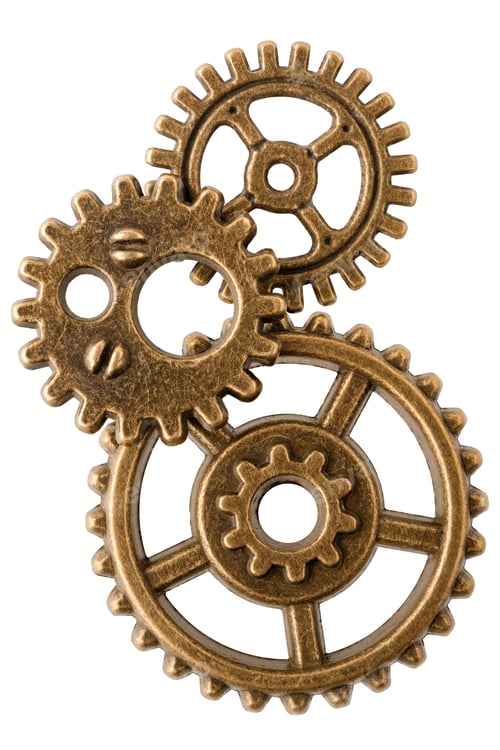 Preview: Group of aged bronze cogwheels
