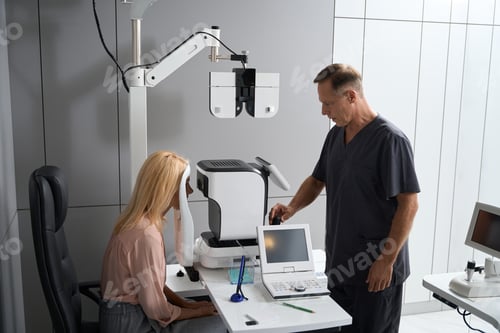 Preview: Young lady having diagnostics in ophthalmological clinic