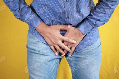 Preview: the concept of prostate and bladder problem, crotch pain of a young person