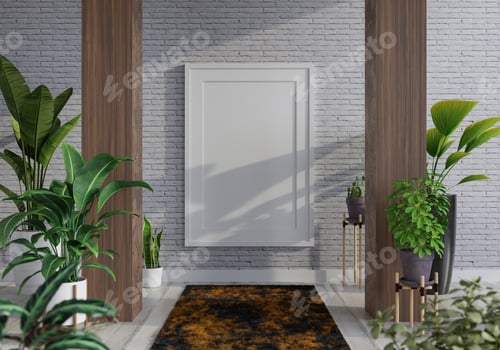 Preview: 3D Mockup photo frame in Modern interior of living room