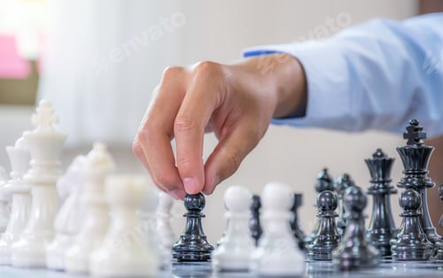 Preview: hand moves chess with strategy and tactic to win enemy, play battle on board game