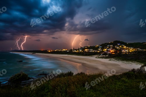 Preview: Thunderstorm at Lighthouse Beach in Port Macquarie in New South Wales, Australia.