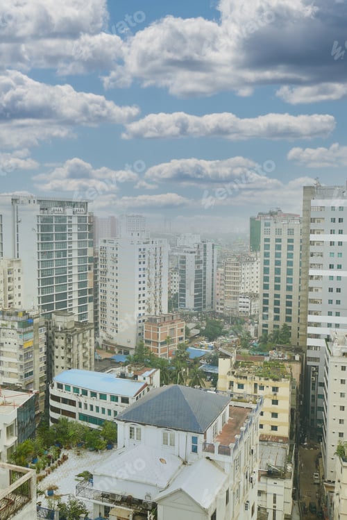 Preview: high angle view of dhaka city residential and financial buildings at sunny day